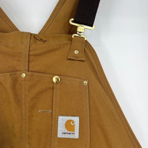 Vintage Carhartt Insulated Red Quilted Fully Lined Bib Work Overalls 46 x 32 - Picture 3 of 10